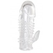 Прозрачная гелевая насадка с шипами и клиторальным отростком - 13 см. - Toyfa Basic - в Курске купить с доставкой