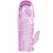 Розовая  гелевая насадка с клиторальным отростком - 13,5 см. - Toyfa Basic - в Курске купить с доставкой