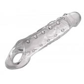 Прозразная закрытая насадка на пенис с поддержкой мошонки Clearly Ample Penis Enhancer - 22 см. - XR Brands - в Курске купить с доставкой