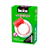 Розовое эрекционное виброкольцо Luxe VIBRO  Поцелуй стриптизёрши  + презерватив - Luxe - в Курске купить с доставкой
