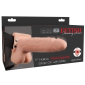 Телесный перезаряжаемый вибрострапон 7  Hollow Rechargeable Strap-on with Balls - 20,3 см. - Pipedream - купить с доставкой в Курске