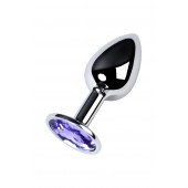 Серебристая конусовидная анальная пробка с фиолетовым кристаллом - 7 см. - ToyFa - купить с доставкой в Курске