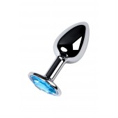 Серебристая конусовидная анальная пробка с голубым кристаллом - 7 см. - ToyFa - купить с доставкой в Курске