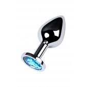 Серебристая конусовидная анальная пробка с голубым кристаллом - 8 см. - ToyFa - купить с доставкой в Курске