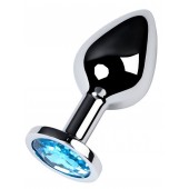 Серебристая конусовидная анальная пробка с голубым кристаллом - 8 см. - ToyFa - купить с доставкой в Курске