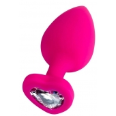 Розовая анальная втулка Diamond Heart с прозрачным кристаллом - 9,5 см. - ToyFa - купить с доставкой в Курске