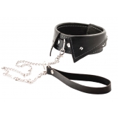 Черный ошейник-воротничок с металлическим поводком - Crazy Handmade - купить с доставкой в Курске Черный ошейник-воротничок с металлическим поводком - Crazy Handmade - купить с доставкой в Курске
