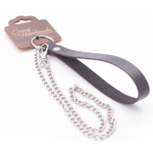 Серебристый металлический поводок с кожаной черной ручкой - 80 см. - Crazy Handmade - купить с доставкой в Курске
