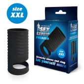 Черная открытая насадка на пенис с кольцом для мошонки XXL-size - 9,4 см. - Sex Expert - в Курске купить с доставкой