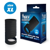 Черная открытая насадка на пенис с кольцом для мошонки XL-size - 8,9 см. - Sex Expert - в Курске купить с доставкой
