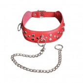 Красный кожаный ошейник с карабином и поводком - Sitabella - купить с доставкой в Курске