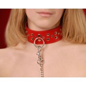 Красный кожаный ошейник с карабином и поводком - Sitabella - купить с доставкой в Курске