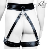 Черный кожаный пояс с гартерами - L-XL - Notabu - купить с доставкой в Курске