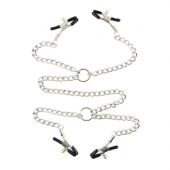 Серебристые зажимы для сосков и половых губ на тонкой цепочке - Notabu - купить с доставкой в Курске