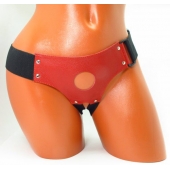 Красные кожаные трусики для страпона - БДСМ Арсенал - купить с доставкой в Курске
