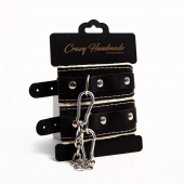 Черные скругленные наручники с мягкой бежевой подкладкой - Crazy Handmade - купить с доставкой в Курске
