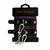 Черно-фиолетовые скругленные наручники с мягкой подкладкой - Crazy Handmade - купить с доставкой в Курске Черно-фиолетовые скругленные наручники с мягкой подкладкой - Crazy Handmade - купить с доставкой в Курске