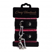 Черно-розовые скругленные наручники с мягкой подкладкой - Crazy Handmade - купить с доставкой в Курске Черно-розовые скругленные наручники с мягкой подкладкой - Crazy Handmade - купить с доставкой в Курске