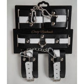 Набор фиксаторов из черной и белой натуральной кожи - Crazy Handmade - купить с доставкой в Курске Набор фиксаторов из черной и белой натуральной кожи - Crazy Handmade - купить с доставкой в Курске