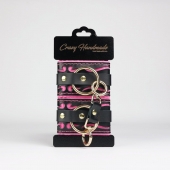 Черные кожаные наручники с розовой строчкой - Crazy Handmade - купить с доставкой в Курске Черные кожаные наручники с розовой строчкой - Crazy Handmade - купить с доставкой в Курске