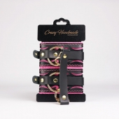 Черные кожаные оковы с розовой строчкой - Crazy Handmade - купить с доставкой в Курске Черные кожаные оковы с розовой строчкой - Crazy Handmade - купить с доставкой в Курске