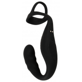 Черное эрекционное кольцо со стимуляцией промежности и анальной пробкой Cock Ring with RC Prostate Plug - Orion - в Курске купить с доставкой