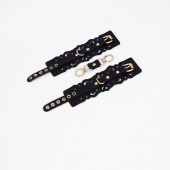 Черные кожаные наручники с узорами и золотистой фурнитурой - Crazy Handmade - купить с доставкой в Курске