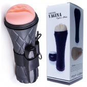 Телесный мастурбатор-вагина в черной колбе с вибрацией - Boys of Toys - в Курске купить с доставкой