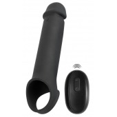 Черная вибронасадка для пениса с хомутом для мошонки и пультом ДУ Remote Controlled Penis Extension - Orion - в Курске купить с доставкой