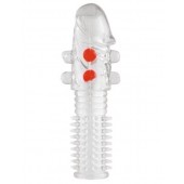 Гелевая прозрачная насадка с шариками и шипами - 14 см. - Toyfa Basic - в Курске купить с доставкой