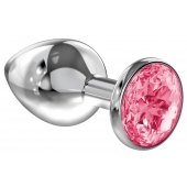 Большая серебристая анальная пробка Diamond Pink Sparkle Large с розовым кристаллом - 8 см. - Lola Games - купить с доставкой в Курске