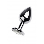 Серебристая анальная пробка с прозрачным кристаллом-сердцем - 8 см. - ToyFa - купить с доставкой в Курске