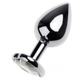 Серебристая анальная пробка с прозрачным кристаллом-сердцем - 8 см. - ToyFa - купить с доставкой в Курске