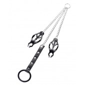 Черно-серебристые зажимы для сосков с кольцом для пениса TOYFA Metal - ToyFa - купить с доставкой в Курске