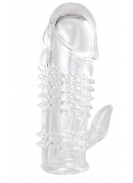 Прозрачная гелевая насадка с шипами и клиторальным отростком - 13 см. - Toyfa Basic - в Курске купить с доставкой