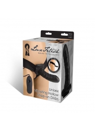 Чёрный полый страпон с вибрацией Unisex Vibrating Hollow Strap-On - 14 см. - Lux Fetish - купить с доставкой в Курске