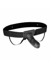 Чёрный полый страпон с вибрацией Unisex Vibrating Hollow Strap-On - 14 см. - Lux Fetish - купить с доставкой в Курске