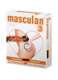 Розовые презервативы Masculan Ultra Long Pleasure с колечками, пупырышками и продлевающим эффектом - 3 шт. - Masculan - купить с доставкой в Курске