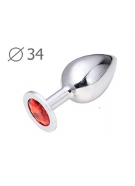 Коническая серебристая анальная втулка с красным кристаллом - 8,2 см. - Anal Jewelry Plug - купить с доставкой в Курске