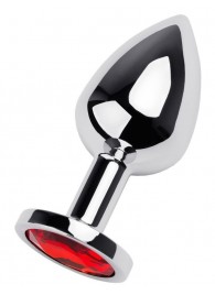 Серебристая коническая анальная пробка с красным кристаллом - 8 см. - ToyFa - купить с доставкой в Курске