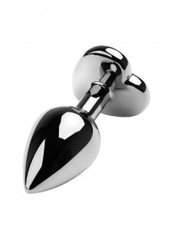 Серебристая коническая анальная пробка с красным кристаллом-сердечком - 7 см. - ToyFa - купить с доставкой в Курске