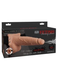 Телесный полый страпон с имитацией эякуляции 7.5  Hollow Squirting Strap-On with Balls Flesh - 21,6 см. - Pipedream - купить с доставкой в Курске