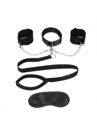 Чёрный ошейник с наручниками и поводком Collar Cuffs   Leash Set - Lux Fetish - купить с доставкой в Курске