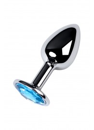 Серебристая конусовидная анальная пробка с голубым кристаллом - 7 см. - ToyFa - купить с доставкой в Курске