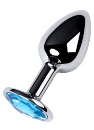 Серебристая конусовидная анальная пробка с голубым кристаллом - 7 см. - ToyFa - купить с доставкой в Курске