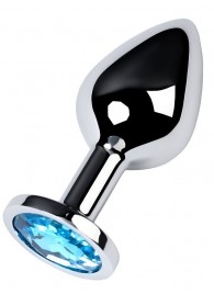 Серебристая конусовидная анальная пробка с голубым кристаллом - 8 см. - ToyFa - купить с доставкой в Курске