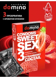 Презервативы для орального секса DOMINO Sweet Sex с ароматом клубничного коктейля  - 3 шт. - Domino - купить с доставкой в Курске