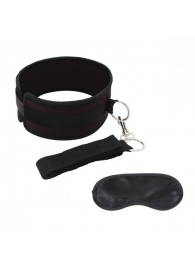 Черный ошейник с длинным поводком Collar and Leash Set - Lux Fetish - купить с доставкой в Курске