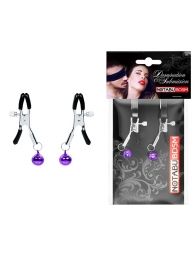 Оригинальные зажимы на соски с фиолетовыми шариками - Notabu - купить с доставкой в Курске