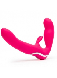 Ярко-розовый безремневой страпон Rechargeable Vibrating Strapless Strap-On - Happy Rabbit - купить с доставкой в Курске